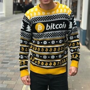 Ugly Christmas Sweater Bitcoin Black and Gold Crewneck